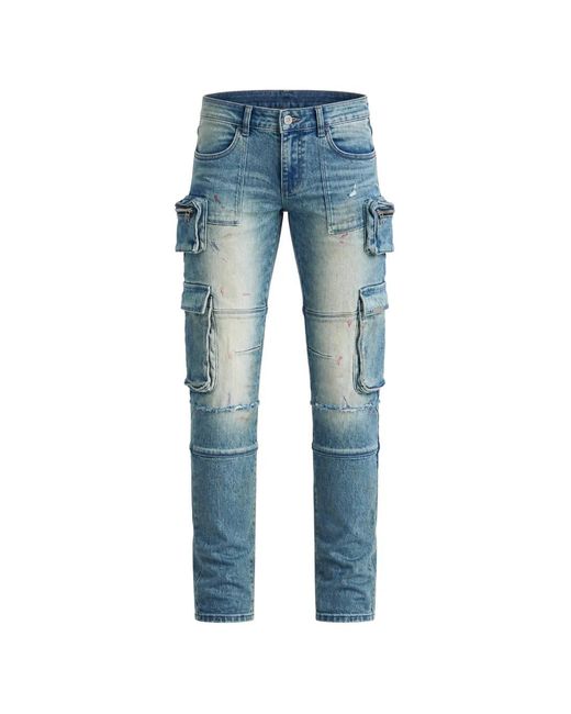RTA Blue Distressed-Finish Cargo Jeans for men