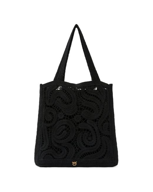 Pinko Black Medium Crocheted Tote Bag