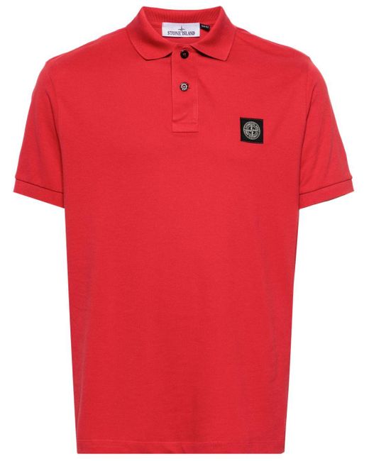 Stone Island Red Compass-motif Piqué Polo Shirt for men