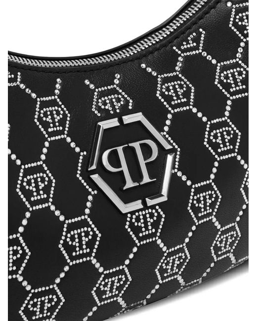 Philipp Plein Gray Shoulder Bag Monogram Strass