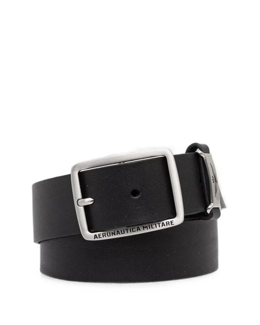 Aeronautica Militare Black Logo-Engraved Leather Belt for men