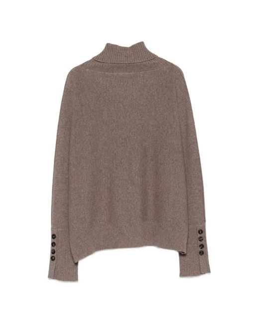 D.exterior Brown Roll-Neck Button-Cuff Sweater
