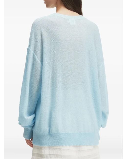 B+ AB Blue Frayed-Bows Long-Sleeves Sweater