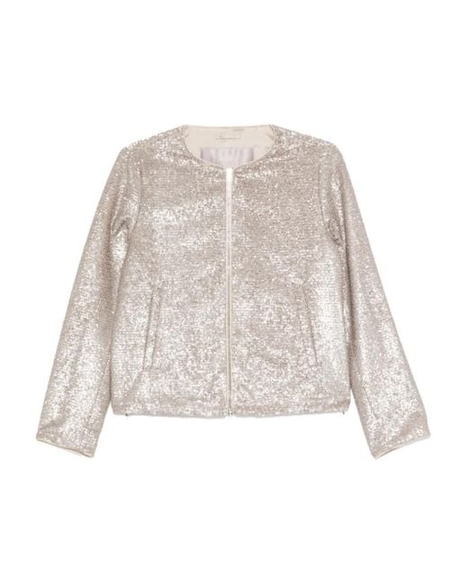 Herno White Sequinned Zip-Up Jacket