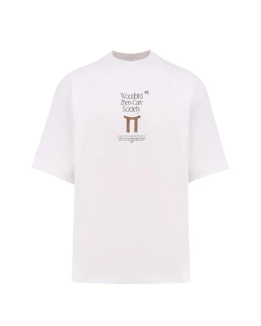 Woodbird White Logo-Print Embroidered T-Shirt for men