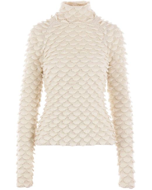 Bottega Veneta White Fish Scale Wool Knitted Top