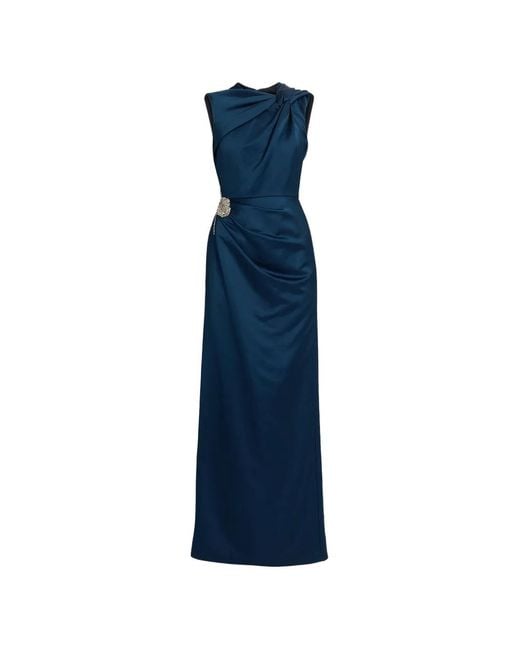 Erdem Blue Embroidered Satin Gown
