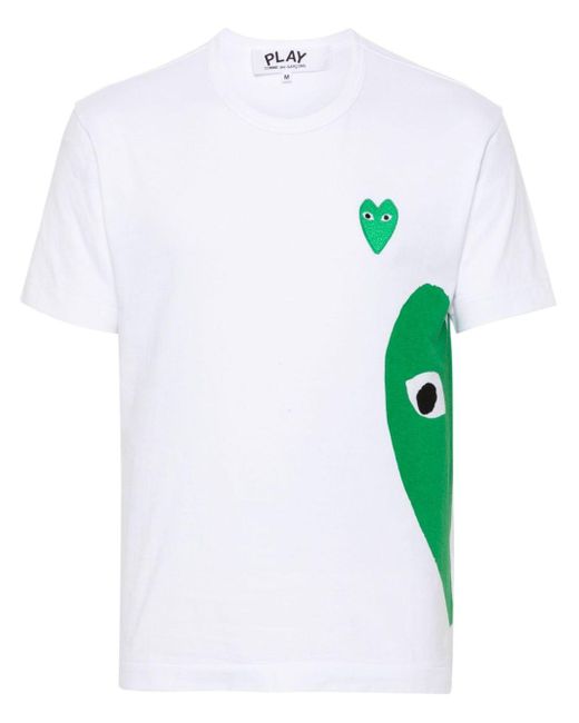 Comme des Garçons White Heart-print Cotton T-shirt