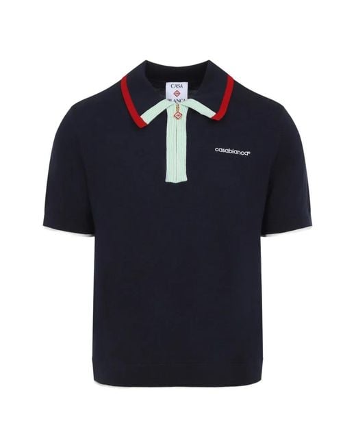 Casablanca Blue Zip-Fastening Logo-Embroidered Polo Shirt for men