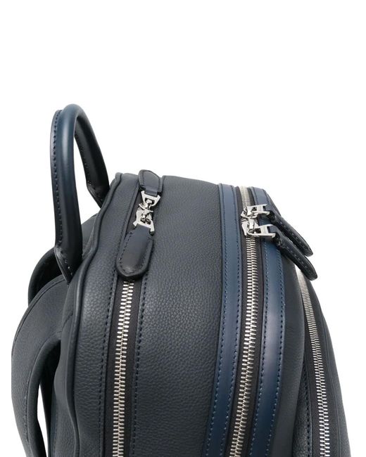 Santoni Black Leather Backpack for men