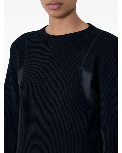 Moncler Blue Ribbed Contrast-Panel Sweater