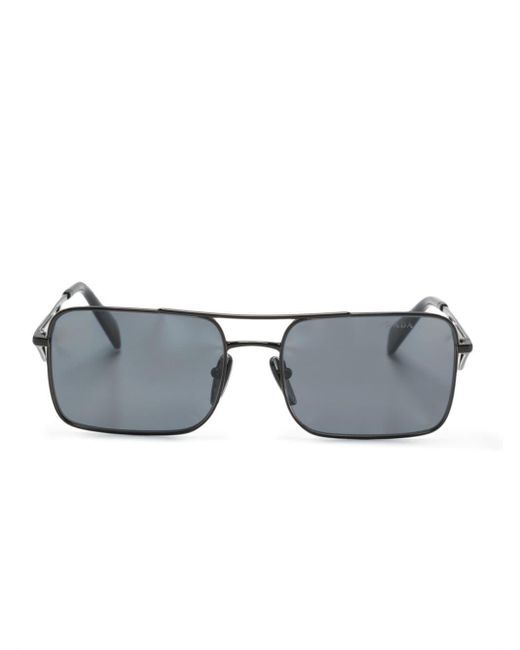 Prada Gray Triangle-logo Rectangle-frame Sunglasses