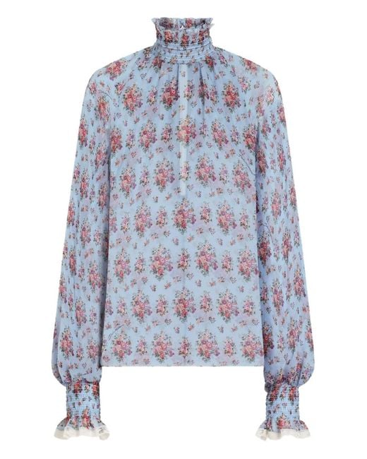 Dolce & Gabbana Blue Floral-Print Blouse