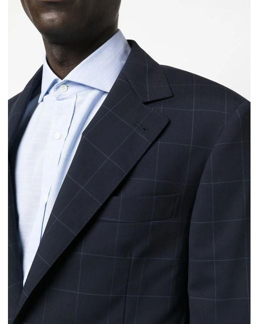 Brunello Cucinelli Blue Single-Breasted Checked Tailored Blazer for men