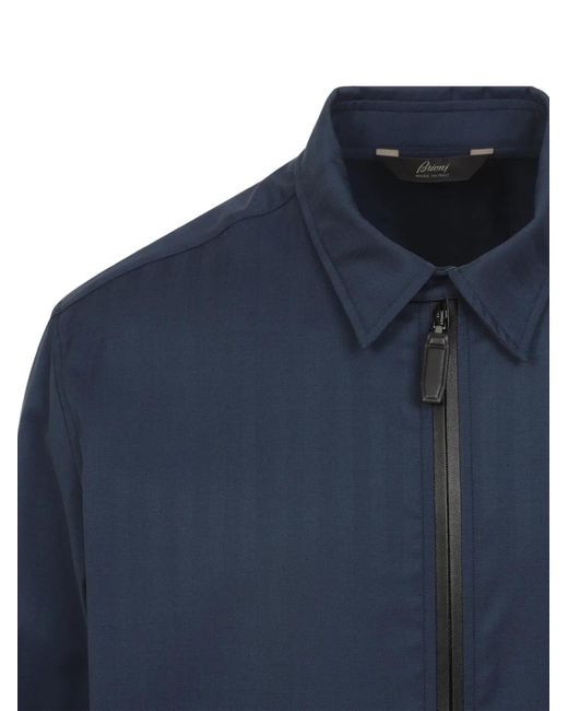 Brioni Blue Zip-Up Shirt Jacket for men
