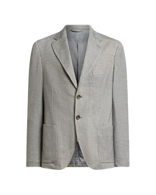 Etro Gray Houndstooth-Motif Blazer for men