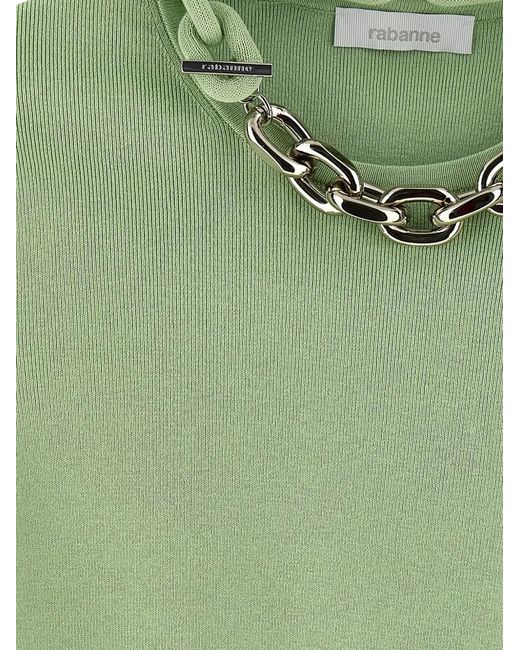 Rabanne Green Embellished-Collar Ribbed T-Shirt