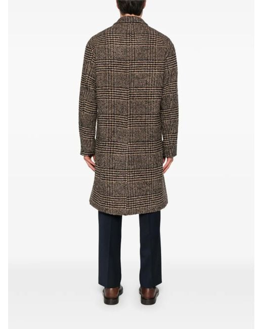 Herno Brown Double-Breasted Check Coat for men