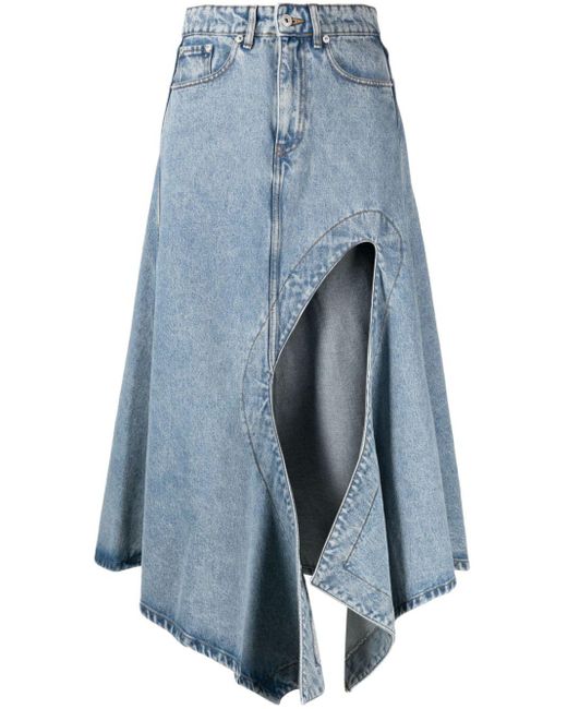 Y. Project Blue Cut-out Denim Midi Skirt