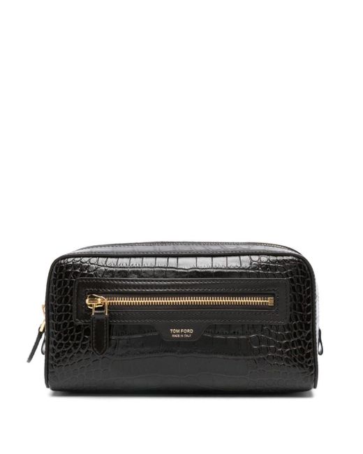 Tom Ford Black Crocodile-embossed Zipped Clutch Bag for men