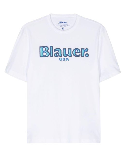 Blauer White Logo-print Cotton T-shirt for men