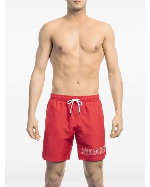 Bikkembergs Red Short De Bain À Lien De Resserrage Et Logo Imprimé for men
