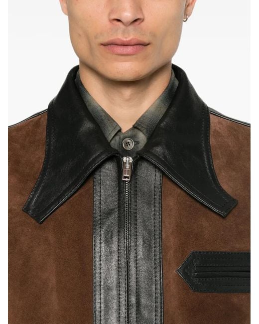 Marni Brown Panelled Zipped Leather Jacket for men