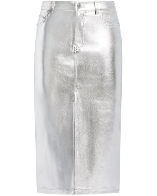 Staud Gray Oaklyn Metallic-effect Midi Skirt