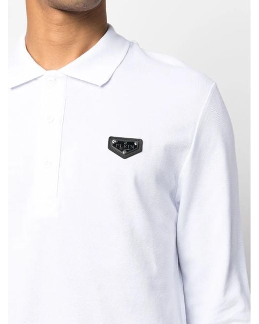 Philipp Plein White Logo-Plaque Polo Shirt for men