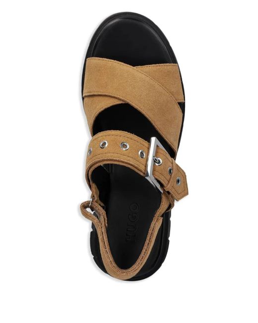 HUGO Multicolor Buckle-Strap Suede Sandals