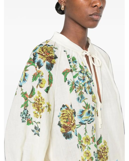 ALÉMAIS White Phyllis Floral-Print Blouse