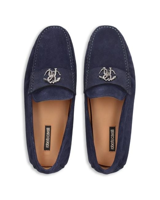 Roberto Cavalli Blue Logo-Plaque Loafers for men