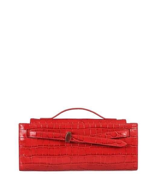Veronica Beard Red Dash Crocodile-Effect Clutch Bag
