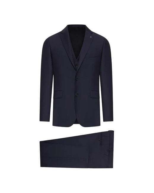 Tagliatore Blue Buttoned Suit (Set Of Three) for men