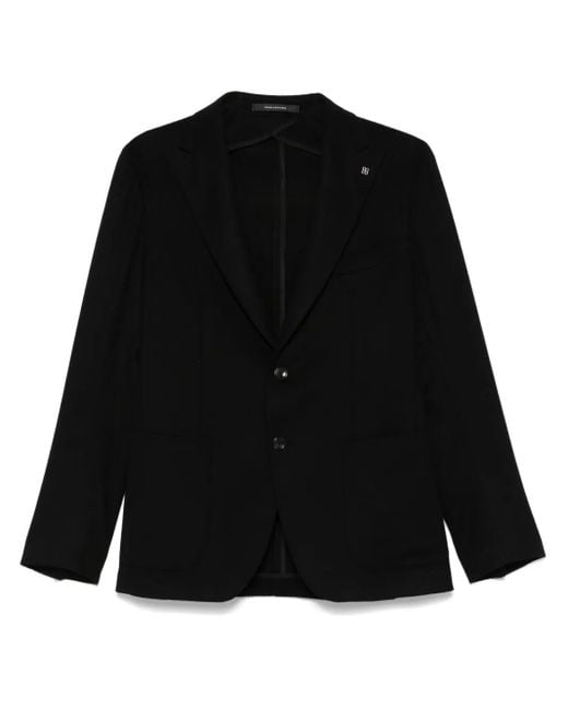 Tagliatore Black Brooch-Detail Virgin Wool Blazer for men