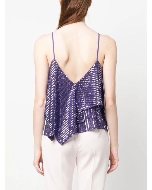 Pinko Blue Tosato Sequin-Embellished Ruffled Top