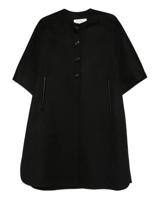 Max Mara Black Button-Fastening Short-Sleeved Cape