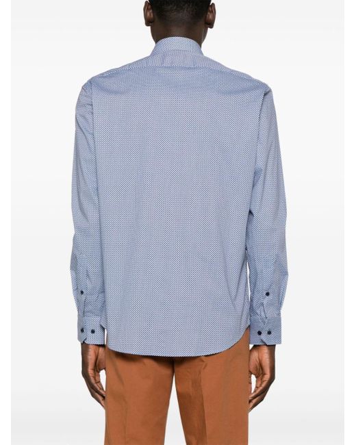 Boss Blue Geometric-print Cotton Shirt for men