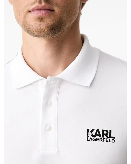 Karl Lagerfeld White Logo-Print Short-Sleeve Polo Shirt for men