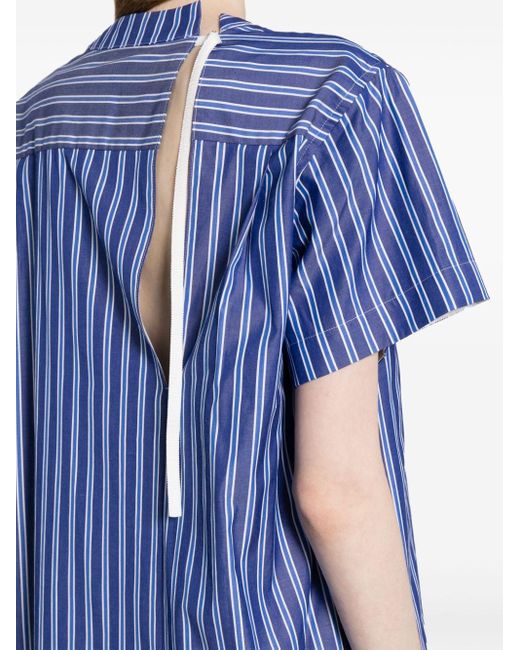 Sacai Blue Striped Short-sleeve Cotton Minidress