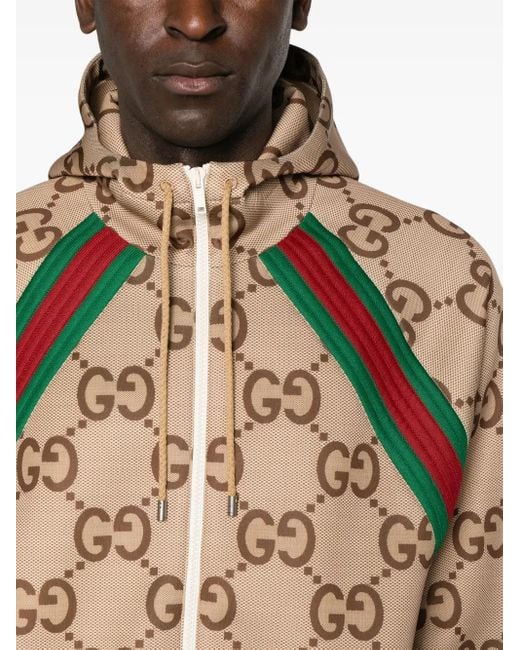 Gucci Brown Jumbo Gg Zip Jacket With Web for men