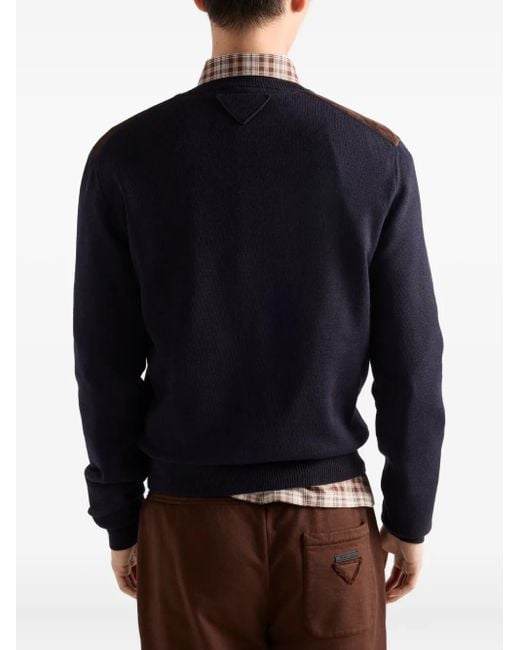 Prada Brown Superfine Wool And Suede Sweater for men