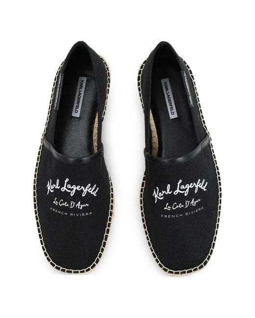 Karl Lagerfeld Black Logo-Embroidered Braided-Sole Espadrilles for men
