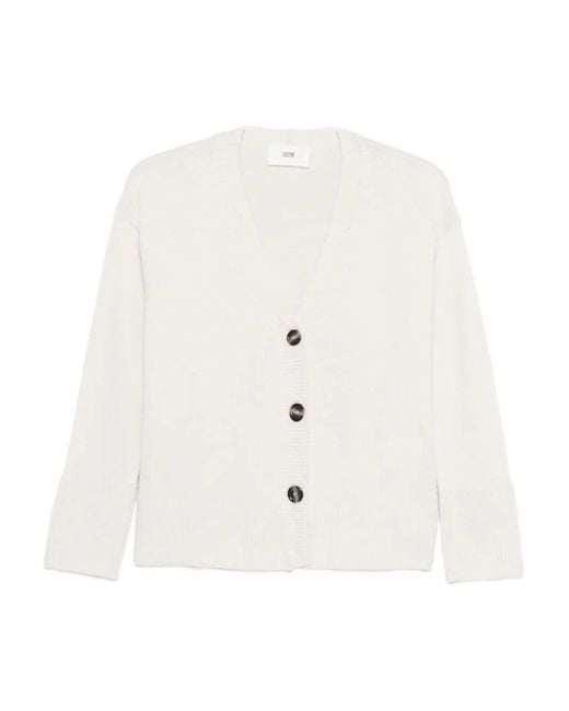 SOLOTRE White V-Neck Cardigan