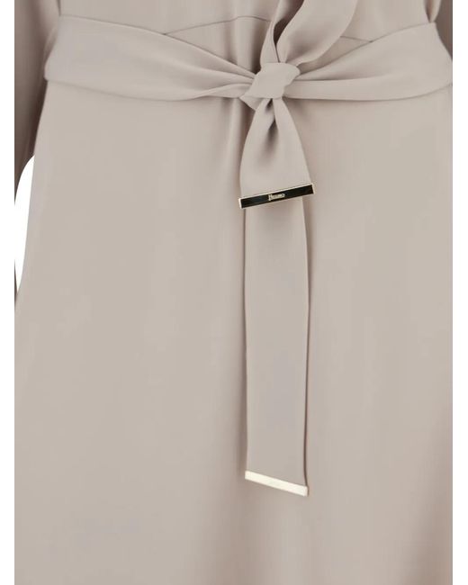 Herno Natural V-Neck Belt-Detail Midi Dress