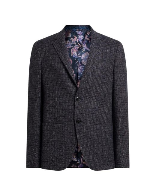 Etro Blue Single-Breasted Wool-Blend Bouclé Jacket for men