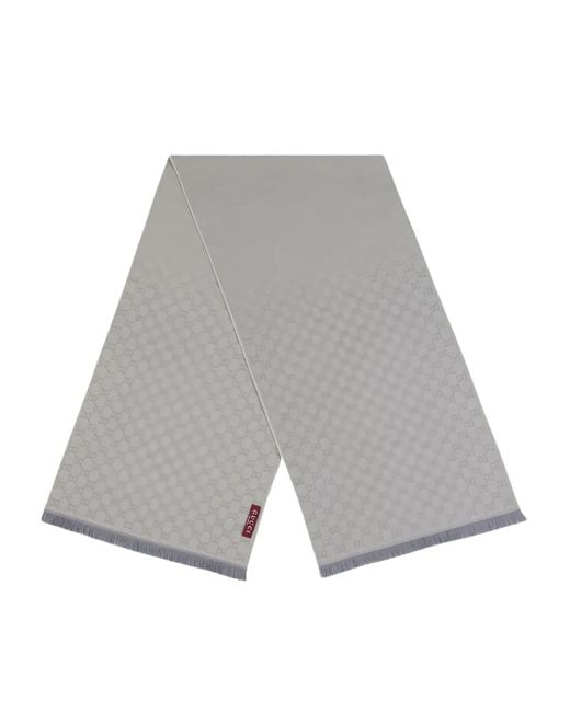 Gucci Gray Fringed Gg-Motif Scarf
