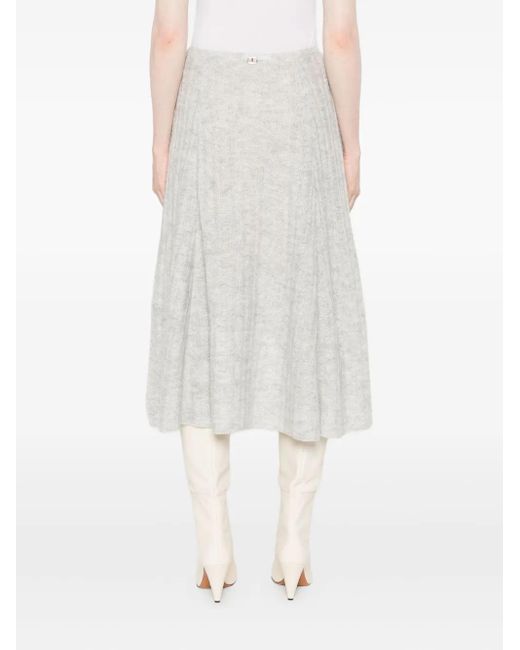 Twinset White Ribbed Flared Midi Skirt