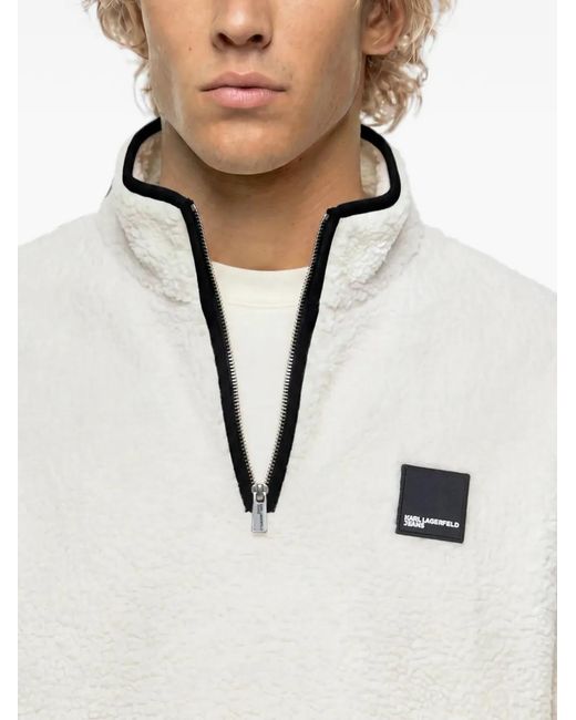 Karl Lagerfeld White Boxy Half-Zip Fleece Sweatshirt for men