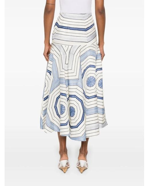 Sandro Blue Spiral-Motif Maxi Skirt